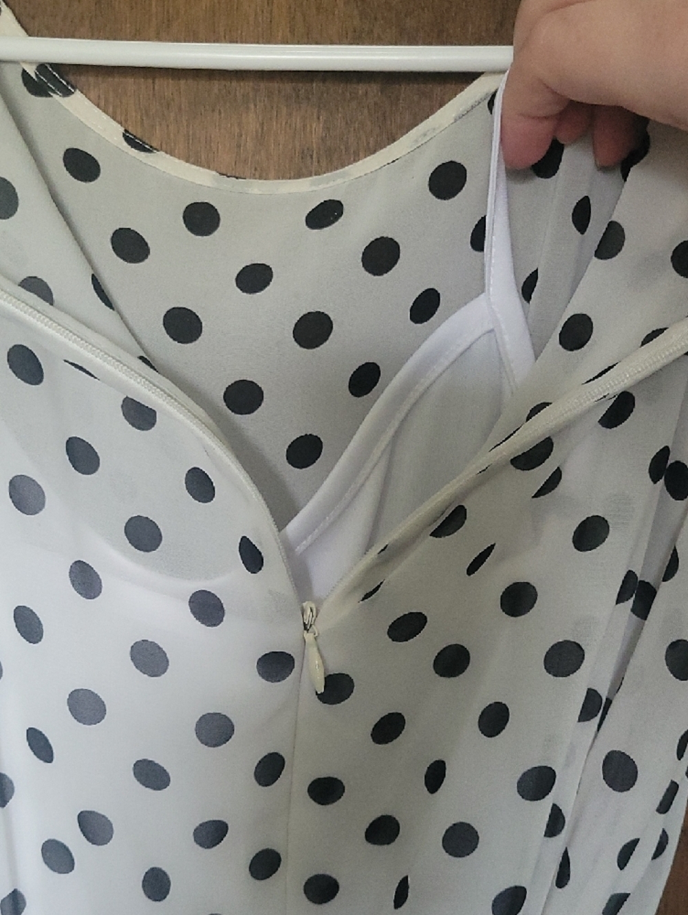 Polka Dot Bodice Black Midi Dress with Coral Belt - Picture 6 of 8